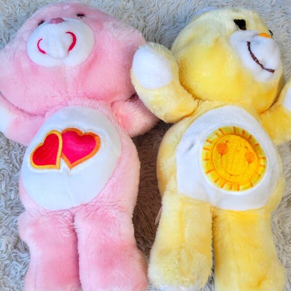 Vintage 80s Care Bears Plush Stuffed Animals Love A Lot & Sunshine LOT - Picture 2 of 9